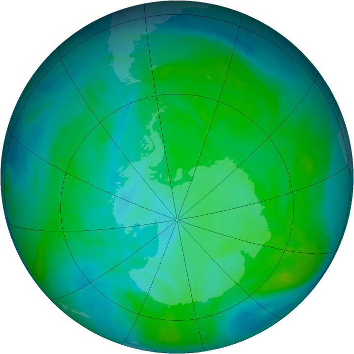 Antarctic ozone map for 08 January 2015